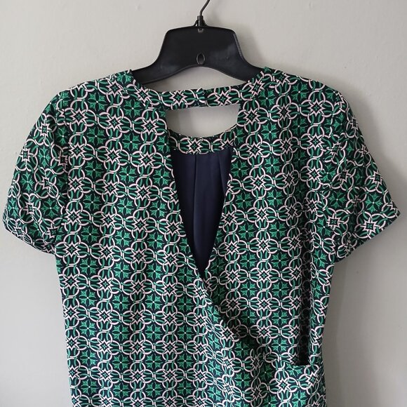 J.Crew Women's Sz 4 Dress Open Back Silk Mini Silk Geometric Green Blue Floral - Picture 11 of 15